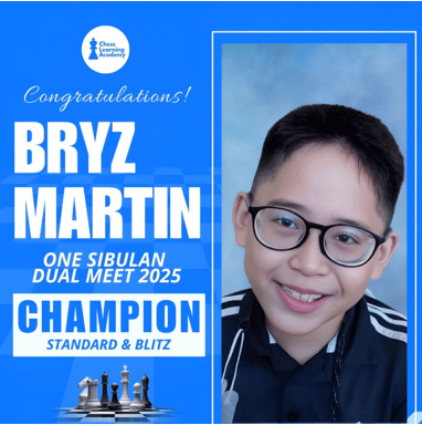 Bryz Martin Legaspi Champion at One Sibulan Dual Meet 2025 – Chess