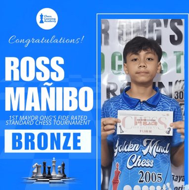 Ross Mañibo Bronze at 1st Mayor Ong's FIDE Rated Chess Tournament