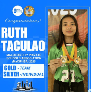 Congratulations to Ruth Taculao on her chess achievements!